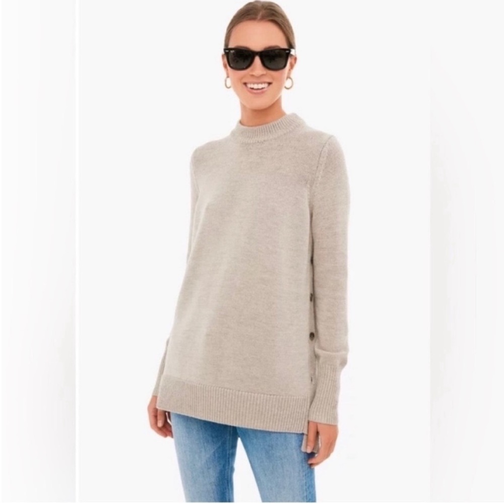 Tuckernuck Dune Bexley Beige Tan Oatmeal Wool Crewneck Side Button Sweater XS